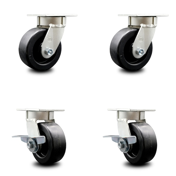 5 Inch Kingpinless Polyolefin Wheel Swivel Caster Set with 2 Brakes SCC